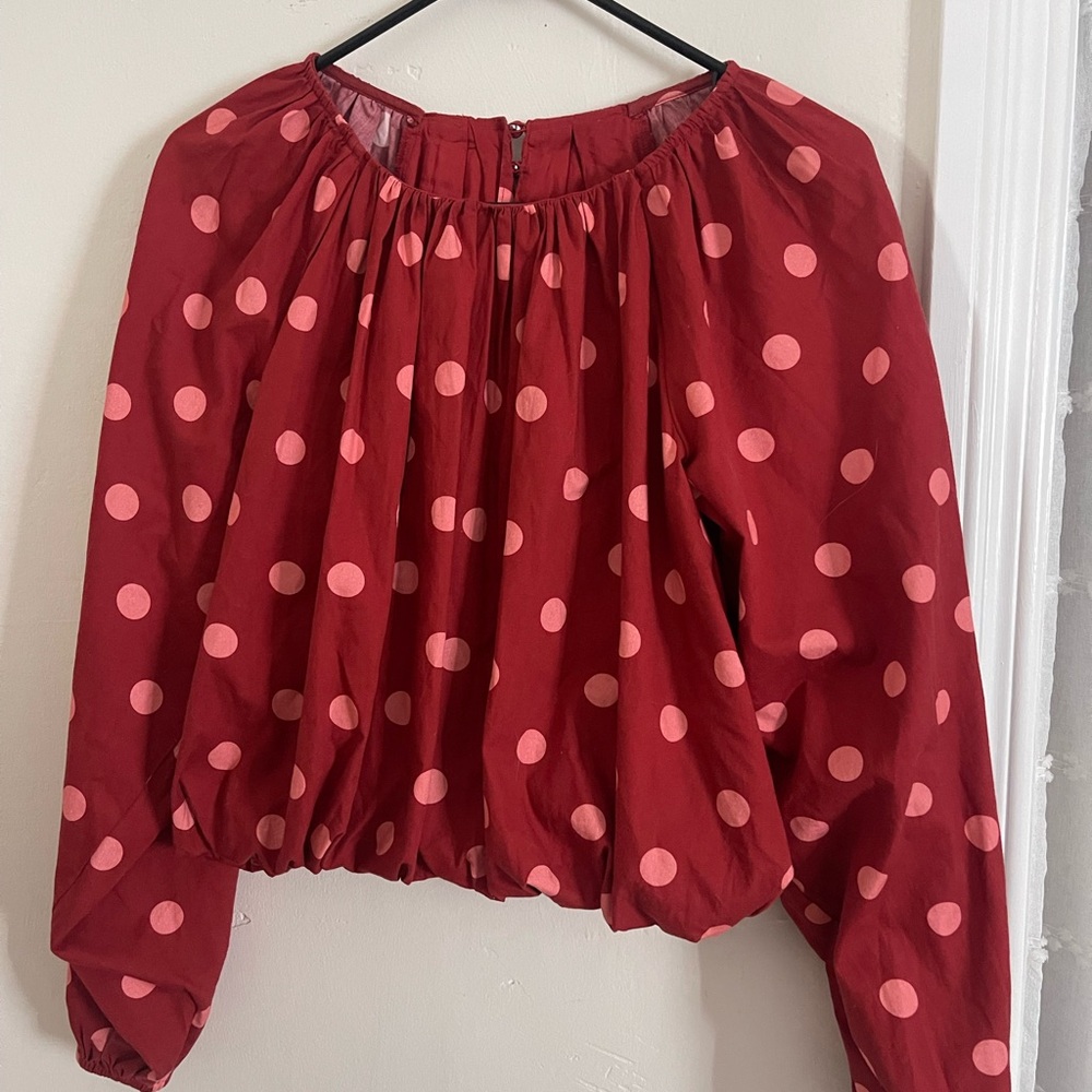 Anthropologie Red Long Sleeve Crop Top